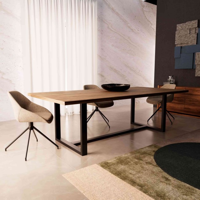 Iron table legs with triple center bar, ideal for marble, HPL, and stoneware tops