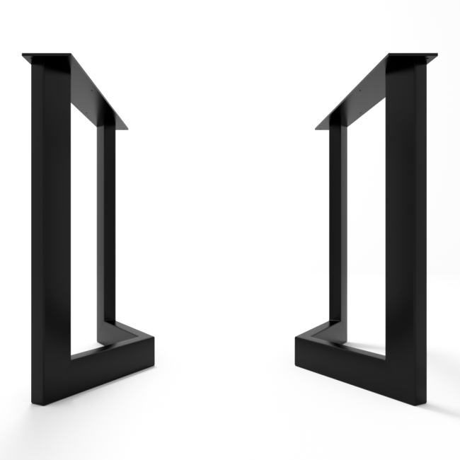 V-shaped matte black metal table base, comfort and strength in one piece