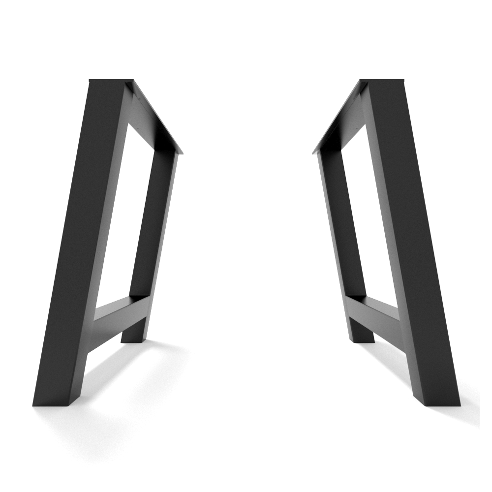 H-förmige Tischbeine aus schwarzem Metall, solider, markanter Industriestil