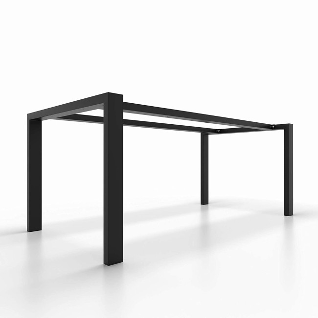 U-shaped iron table legs, double bar, a mix of design and sturdiness