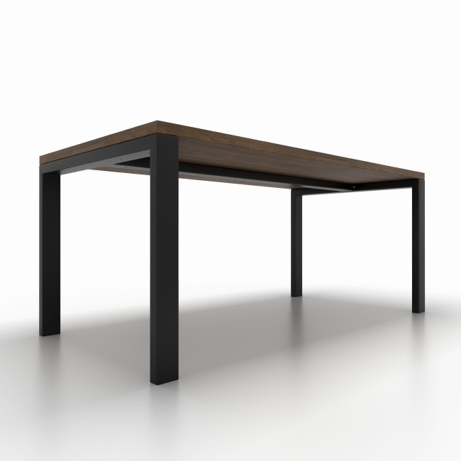 Upside-down U-shaped iron table legs, robust design and bold lines